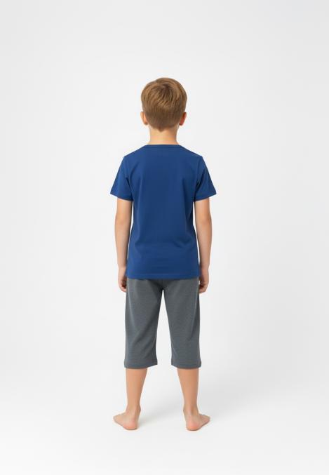 Pijama copii cu maneca scurta si pantaloni 3/4,culoare bleumarin,Engros